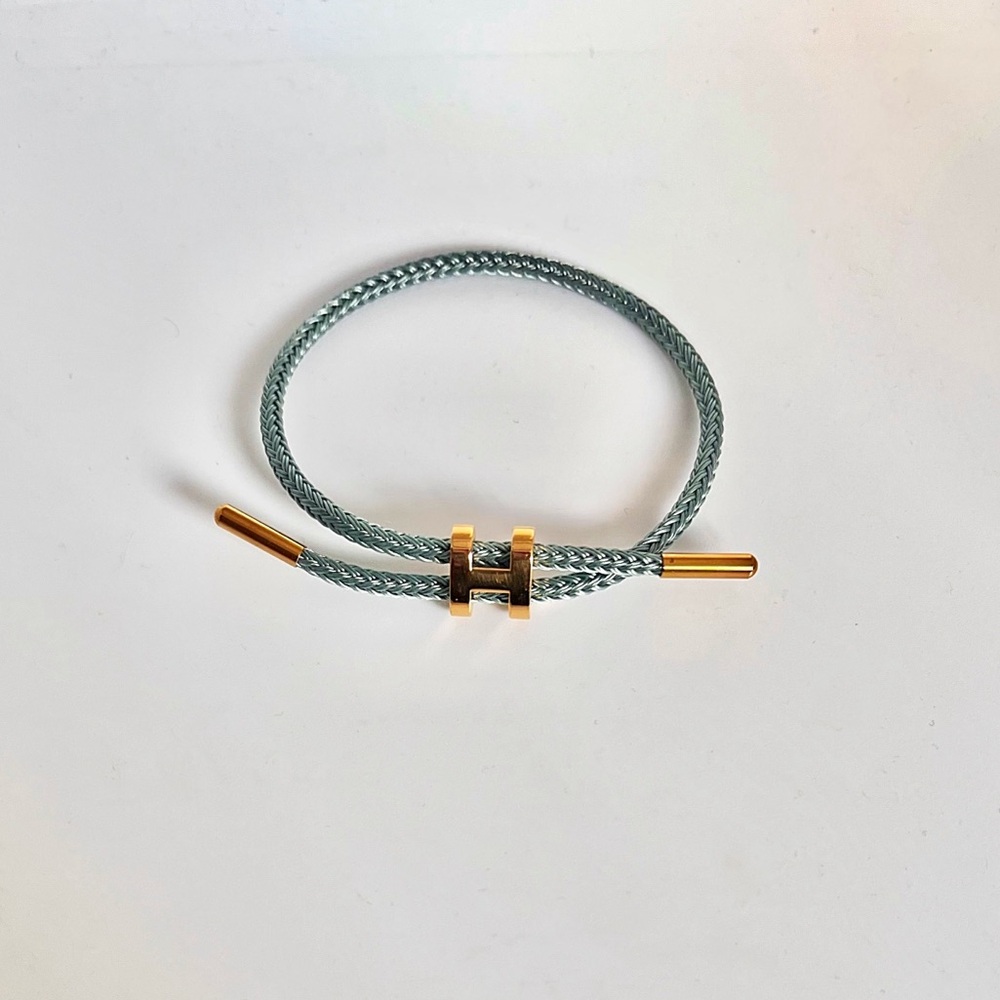 Blue Leather Elegant Braided Bracelet with H Charm